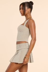 Woven Wool Mid Rise Pleated Micro Mini Skirt in Taupe sold by Oh Polly