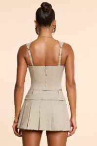 Woven Wool Mid Rise Pleated Micro Mini Skirt in Taupe sold by Oh Polly