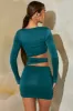 Long Sleeve Cut Out Mini Dress in Teal sold by Oh Polly