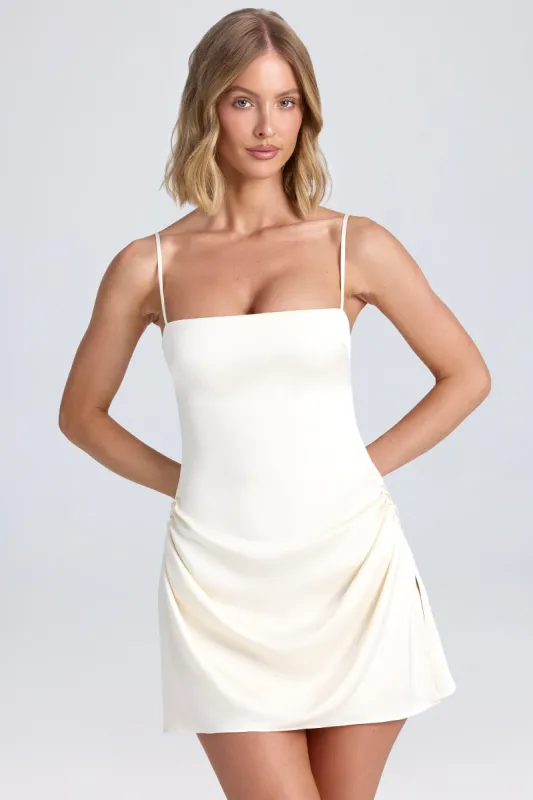 Draped A-Line Mini Dress in Ivory sold by Oh Polly