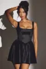 Woven Taffeta Corset Mini Dress in Jet Black sold by Oh Polly