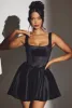 Woven Taffeta Corset Mini Dress in Jet Black sold by Oh Polly