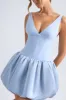 Lace-Up Bubble Hem Corset Micro Mini Dress in Light Blue sold by Oh Polly