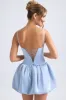Lace-Up Bubble Hem Corset Micro Mini Dress in Light Blue sold by Oh Polly