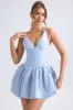 Lace-Up Bubble Hem Corset Micro Mini Dress in Light Blue sold by Oh Polly