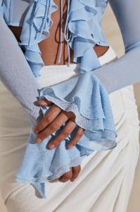 Long Sleeve Ruffle Blouse in Light Blue sold by Oh Polly