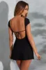 Open Back A-Line Mini Dress in Black sold by Oh Polly