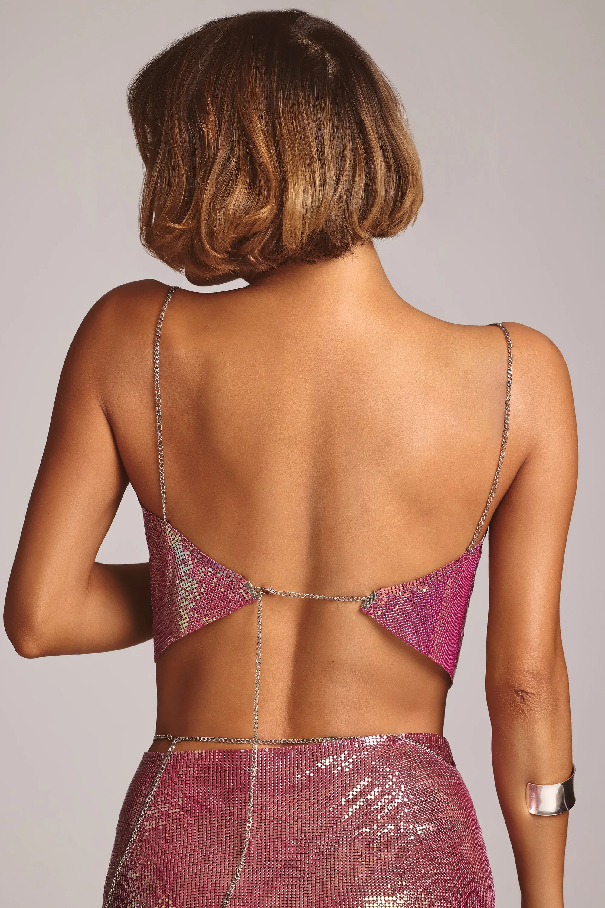 Premium Chainmail Cowl Neck Crop Top in Multi Pink sold by Oh Polly product image thumbnail 2