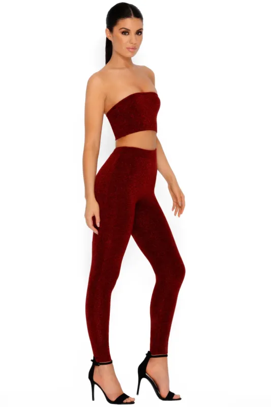 Puttin' On The Glitz Double Layered Metallic Bandeau Top in Wine sold by Oh Polly