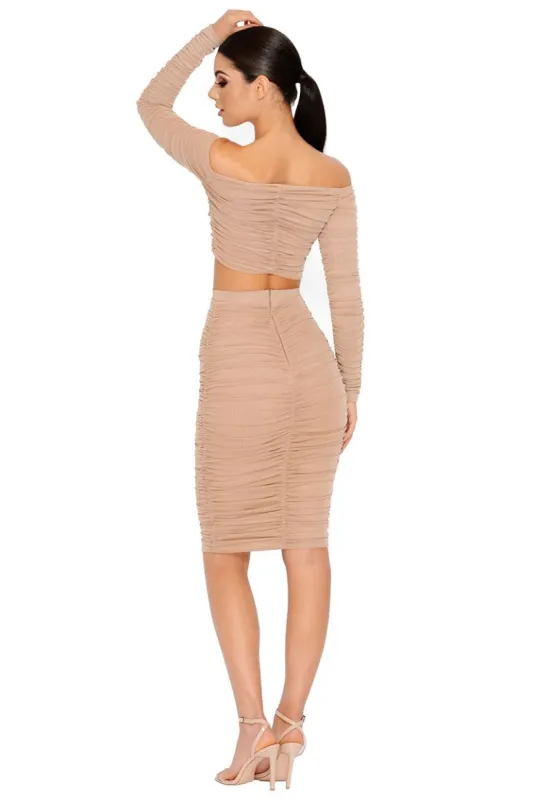 Do The Twist Bardot Crop Top in Coffee sold by Oh Polly