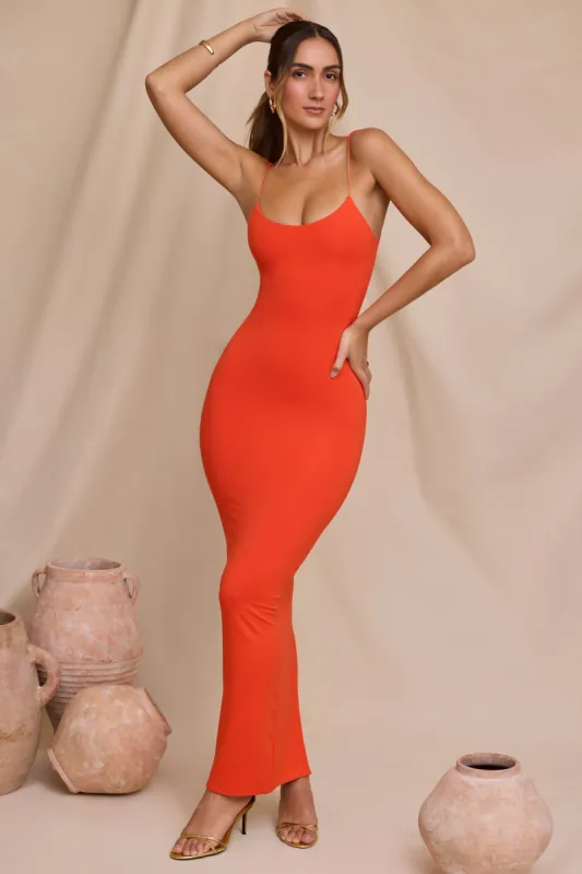 Micro Strap Detail Maxi Dress in Tangerine sold by Oh Polly