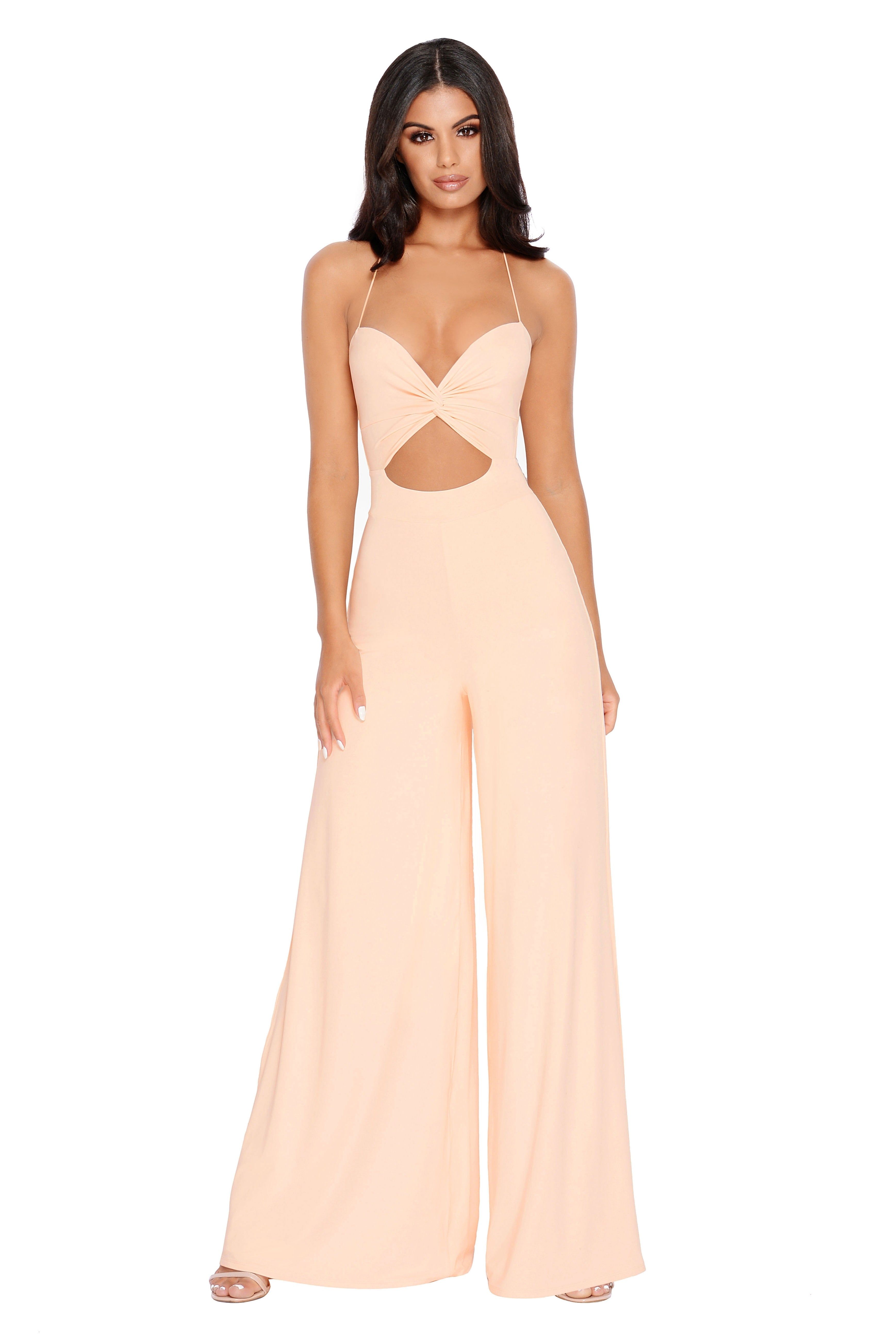 Don't Get It Twisted Cut Out Wide Leg Jumpsuit in Peach sold by Oh Polly product image thumbnail 2