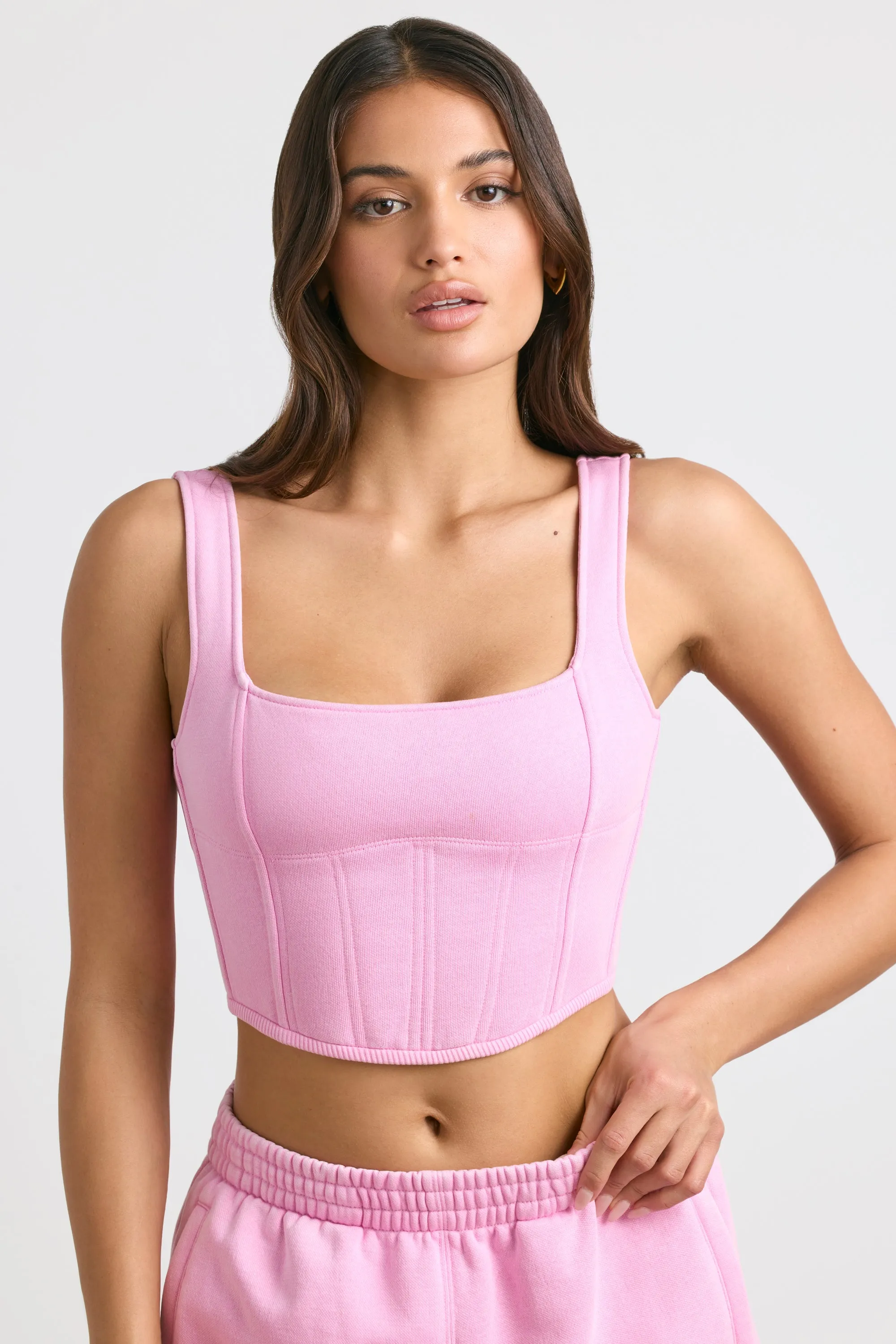 Brushed Jersey Corset Crop Top in Bubblegum Pink sold by Oh Polly