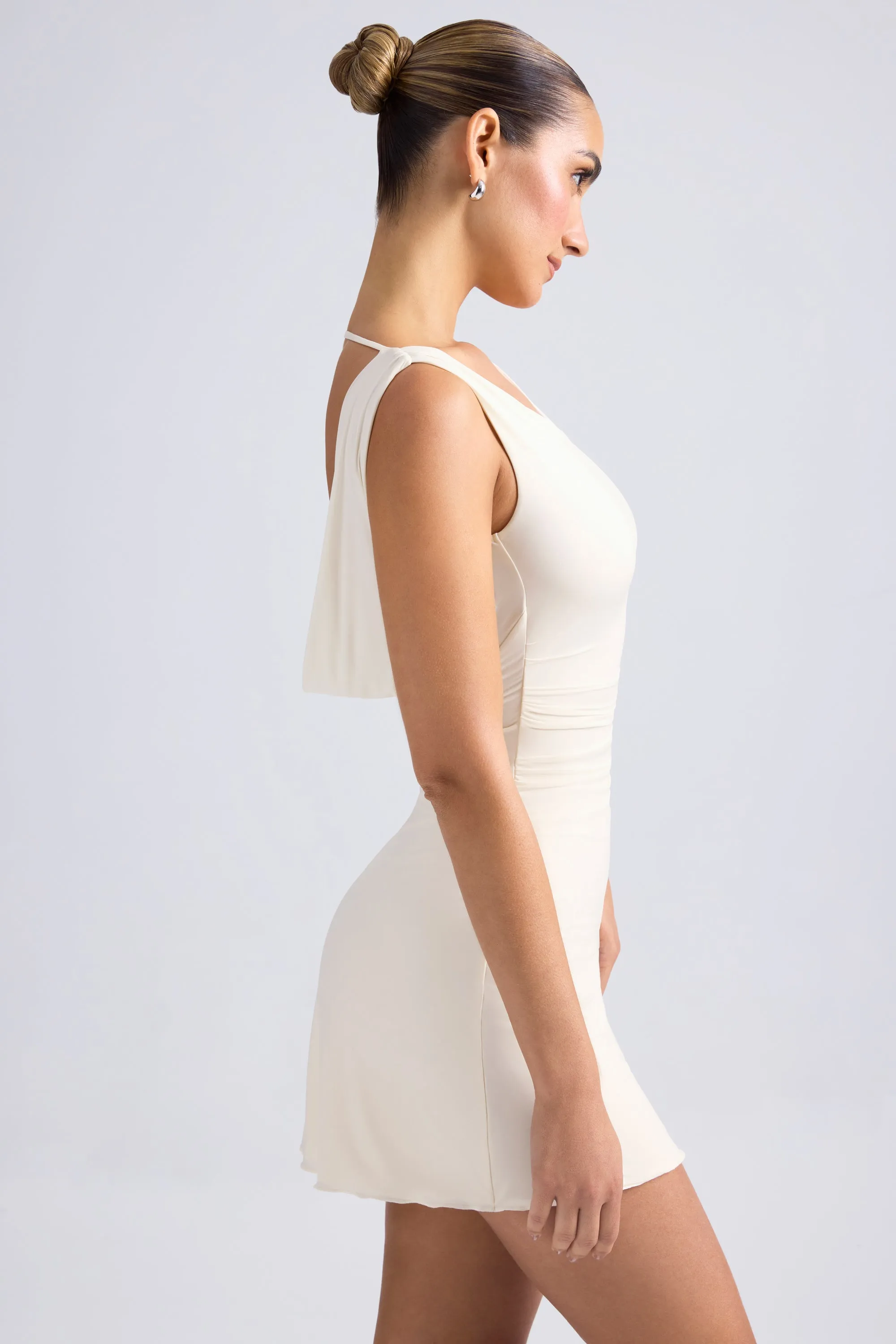 Off-Shoulder Cowl-Back A-Line Mini Dress in Ivory sold by Oh Polly product image thumbnail 3