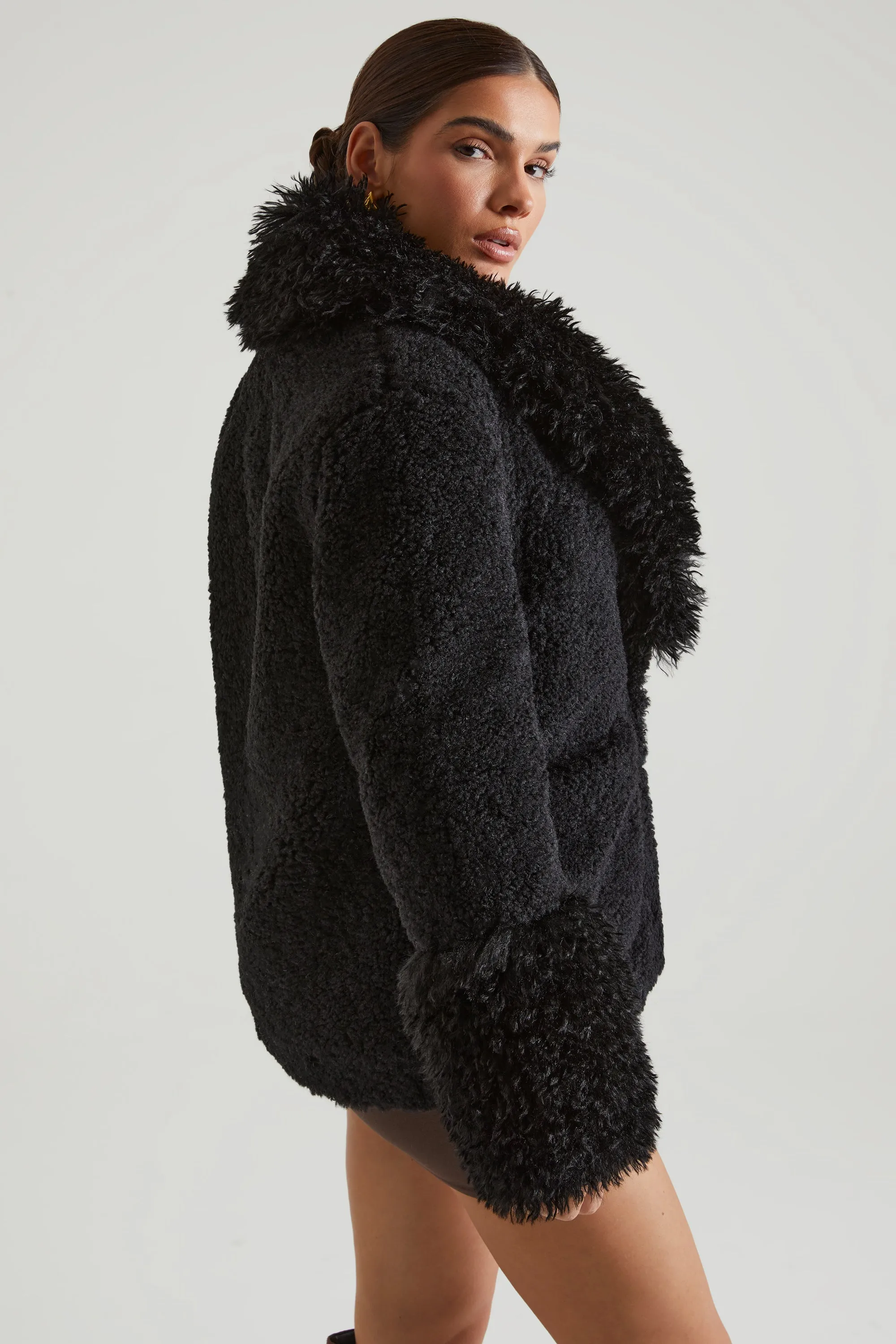 Shearling Coat with Large Front Pockets in Black sold by Oh Polly product image thumbnail 3