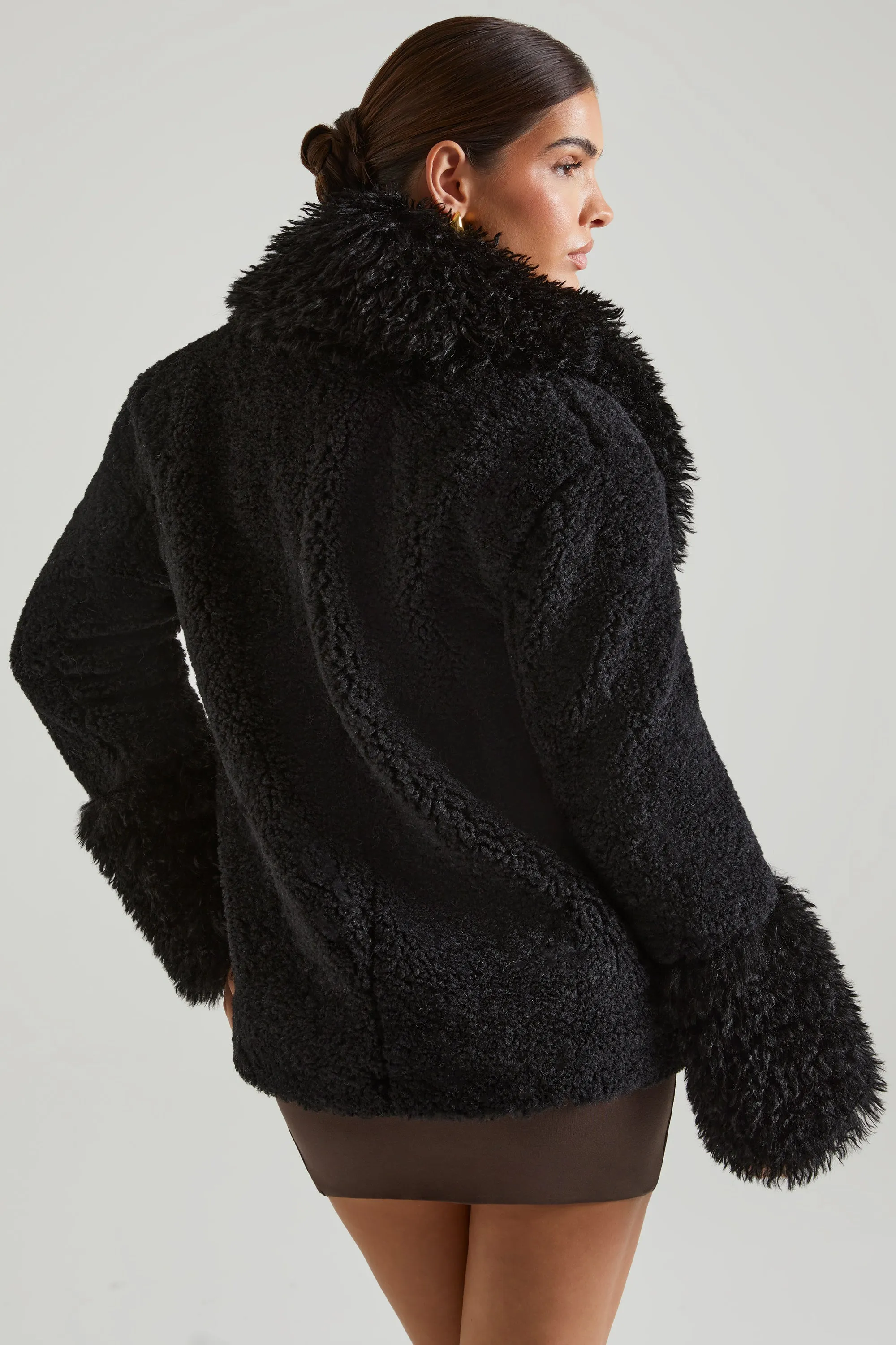 Shearling Coat with Large Front Pockets in Black sold by Oh Polly product image thumbnail 2