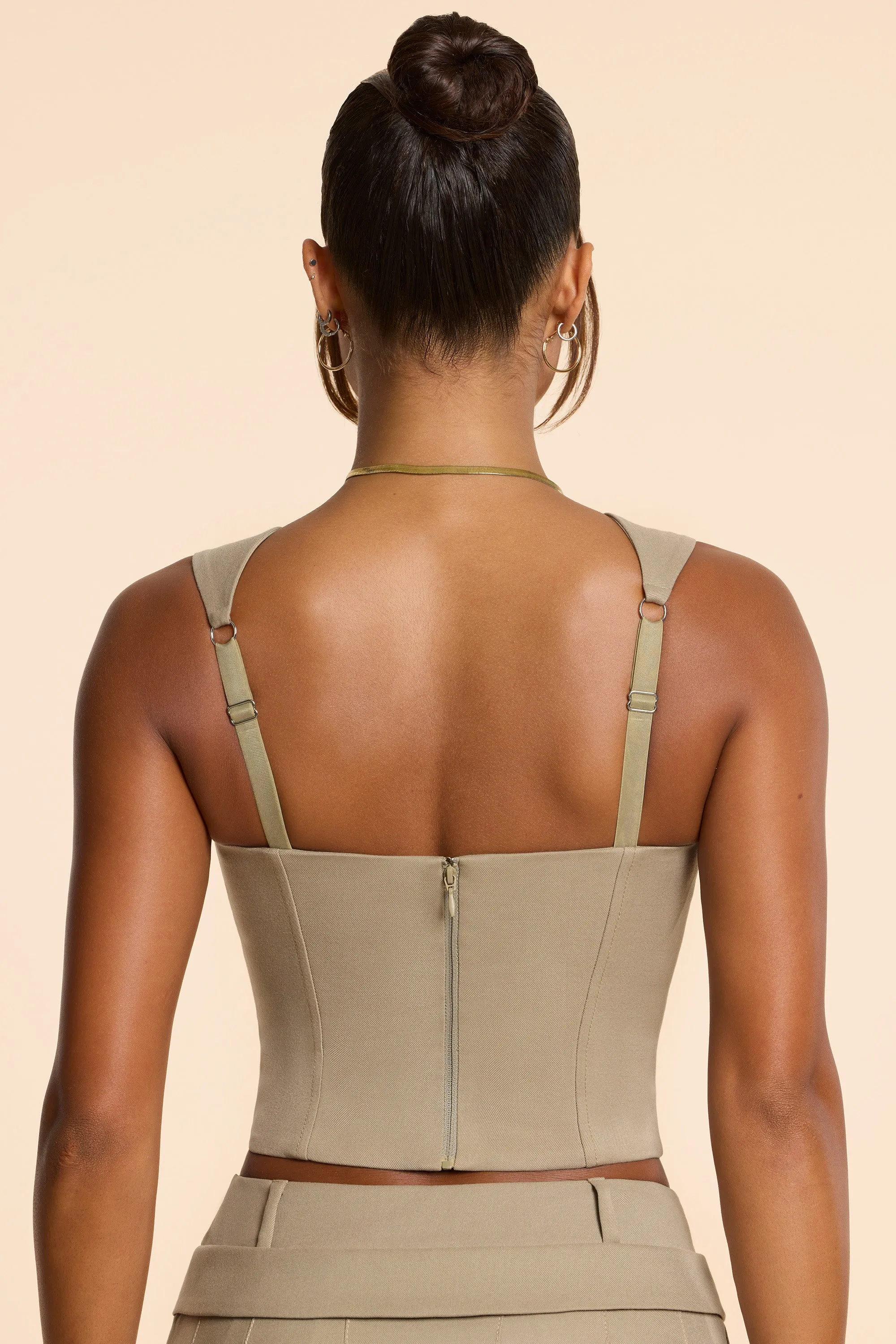 Brushed Twill Square Neck Tailored Top in Taupe sold by Oh Polly product image thumbnail 2