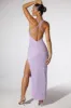 Embellished Plunge Neck Low Back Evening Gown in Lilac sold by Oh Polly