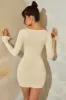 Long Sleeve Cowl Neck Corset Mini Dress in Stone sold by Oh Polly