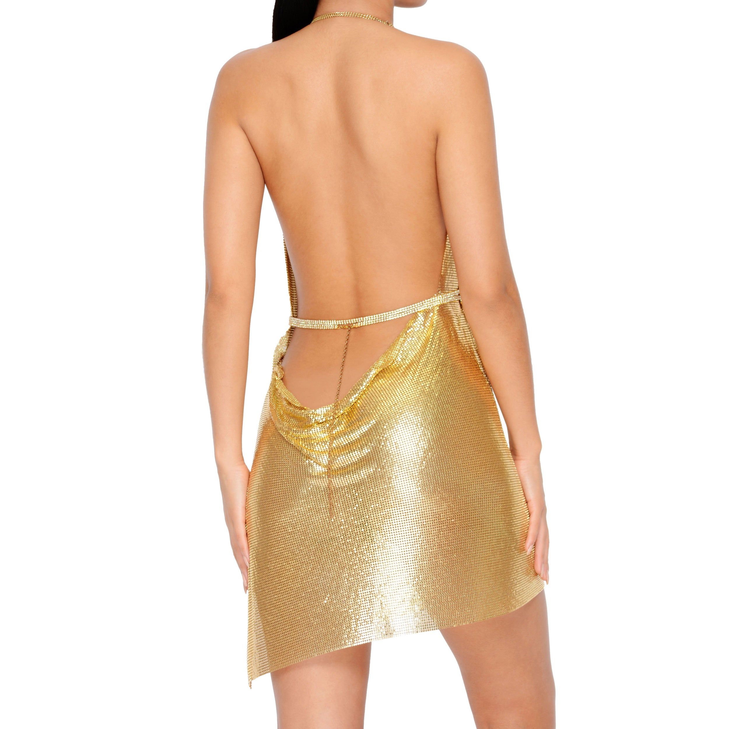 Let's Glow All The Way Plunge Chainmail Mini Dress in Gold sold by Oh Polly product image thumbnail 5