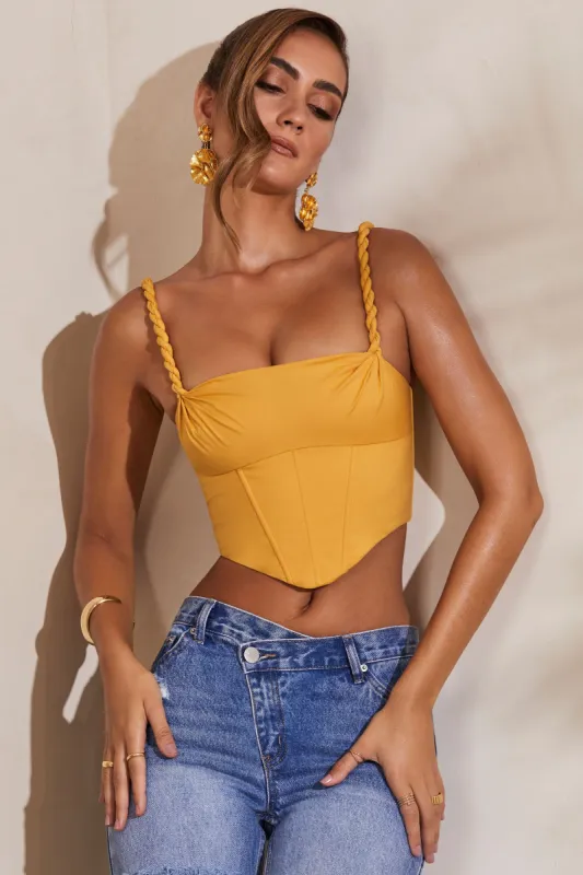 Slight Cowl Neckline Corset Crop Top in Dark Yellow sold by Oh Polly