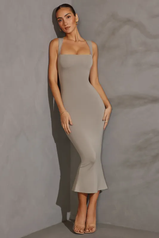 Square Neck Midi Dress in Grey sold by Oh Polly