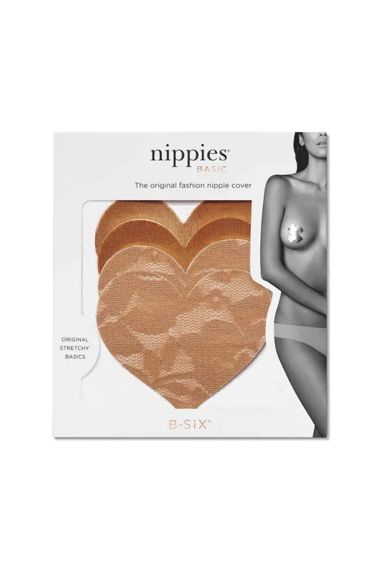 Nippies Basics Heart Shaped Lace Nipple Covers in Caramel sold by Oh Polly