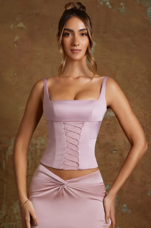 Longline Lace Up Corset Top in Mauve sold by Oh Polly