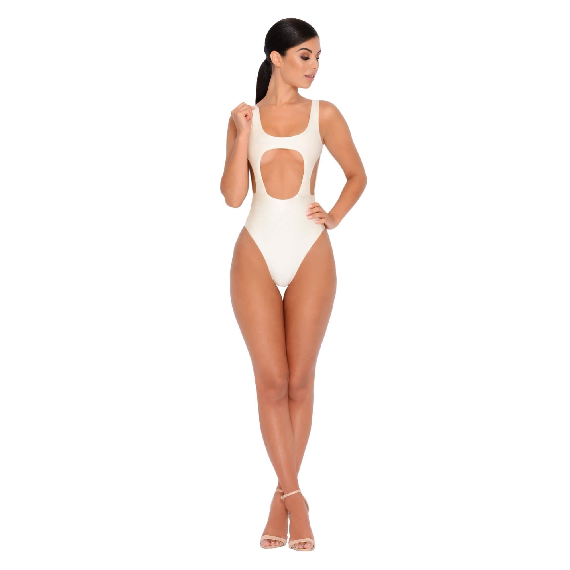 Hole In One Cut Out High Leg Swimsuit in Ivory sold by Oh Polly product image thumbnail 2