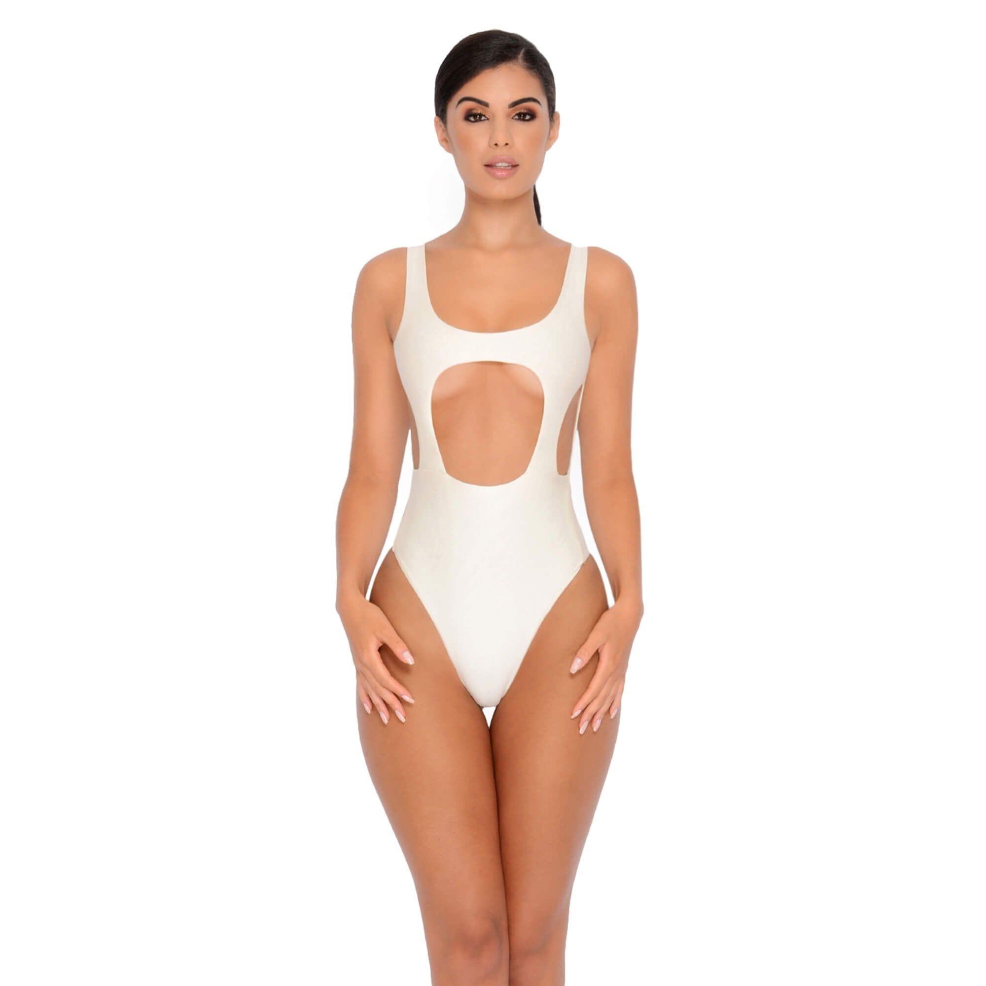 Hole In One Cut Out High Leg Swimsuit in Ivory sold by Oh Polly product image thumbnail 11