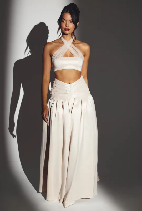Woven Twill Voluminous Maxi Skirt in Ivory sold by Oh Polly