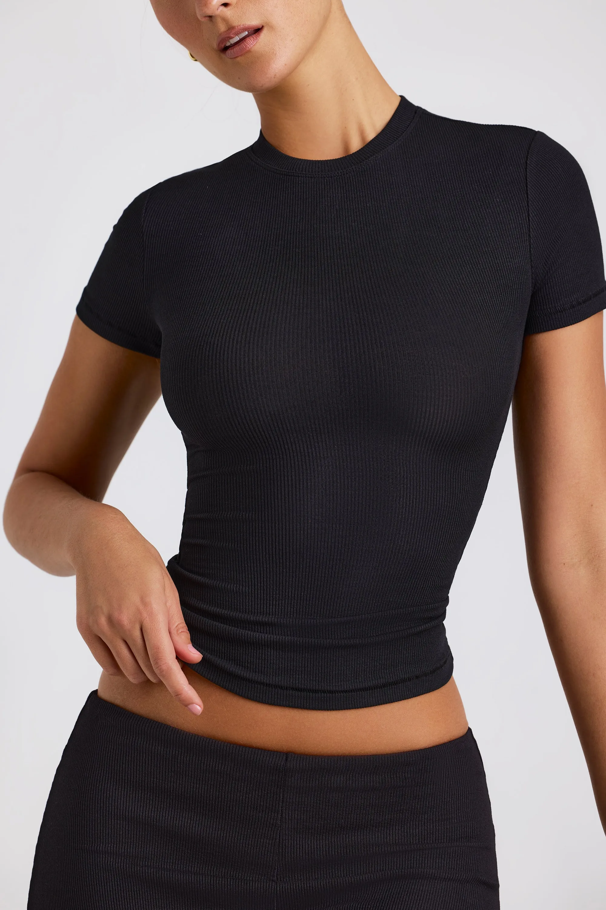 Ribbed Modal High Neck Top in Black sold by Oh Polly product image thumbnail 4