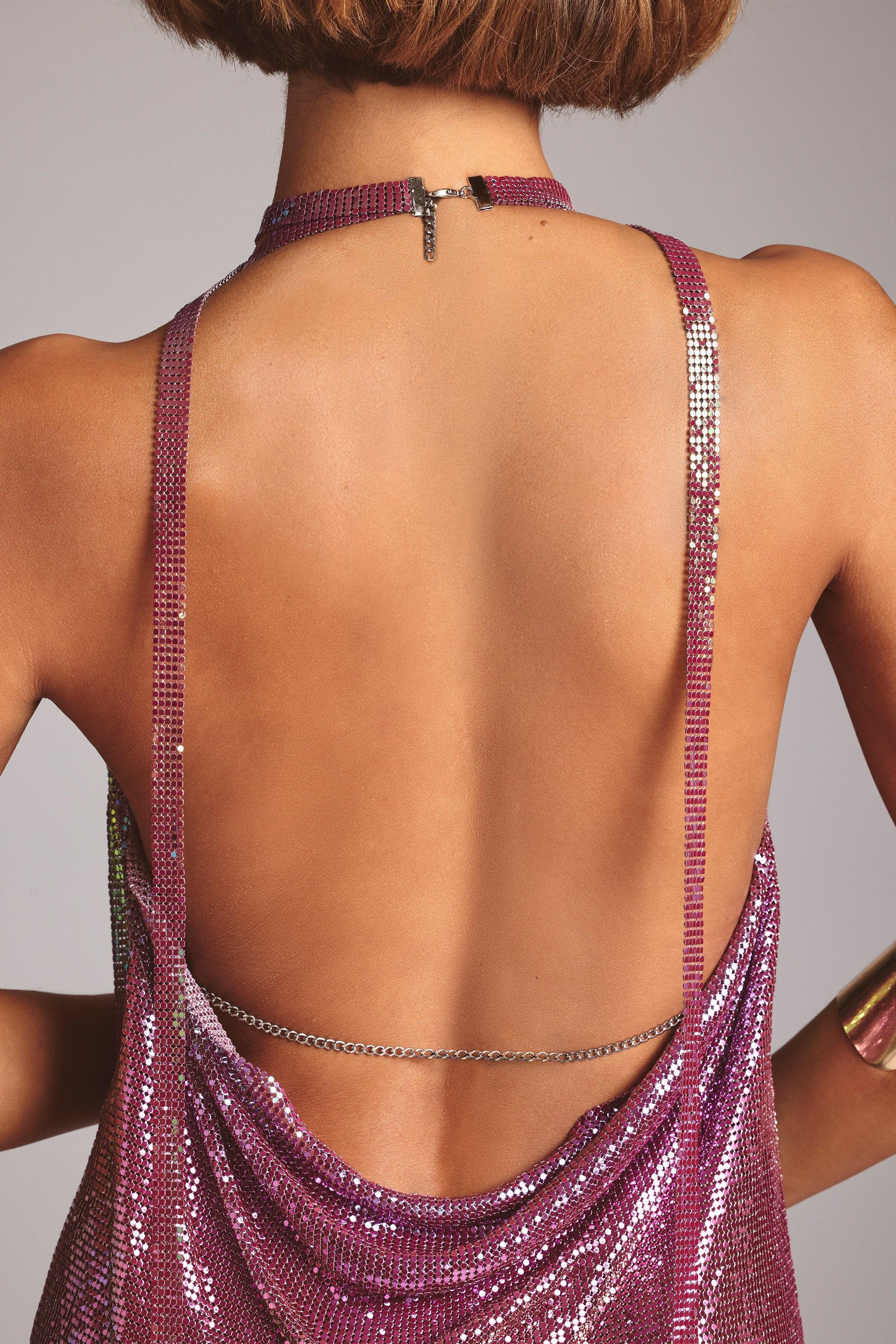 open lace back dress Chainmail Cowl Neck Open Back Mini Dress main image 1