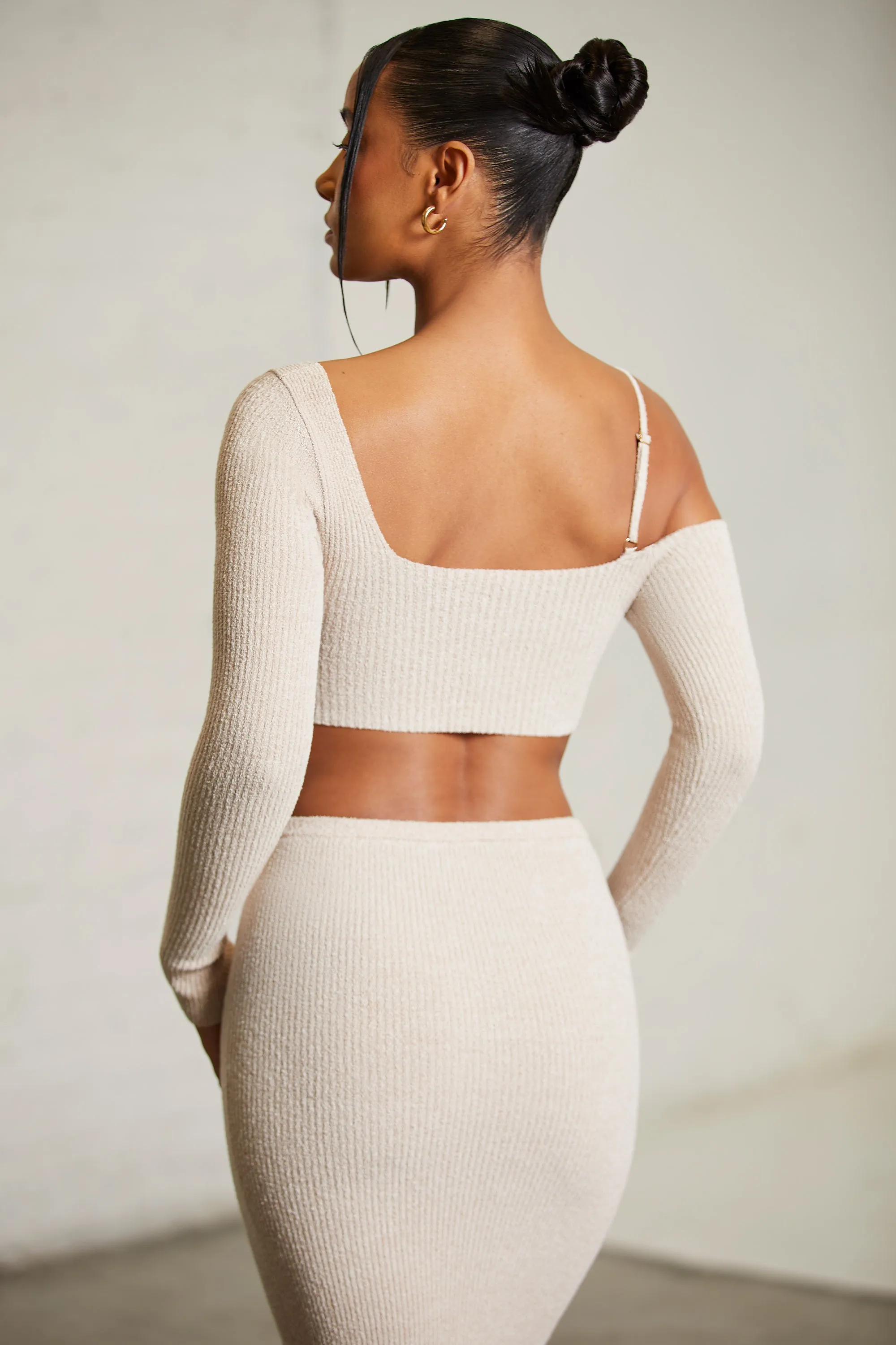 Asymmetric Long Sleeve Crop Top in Beige sold by Oh Polly product image thumbnail 2