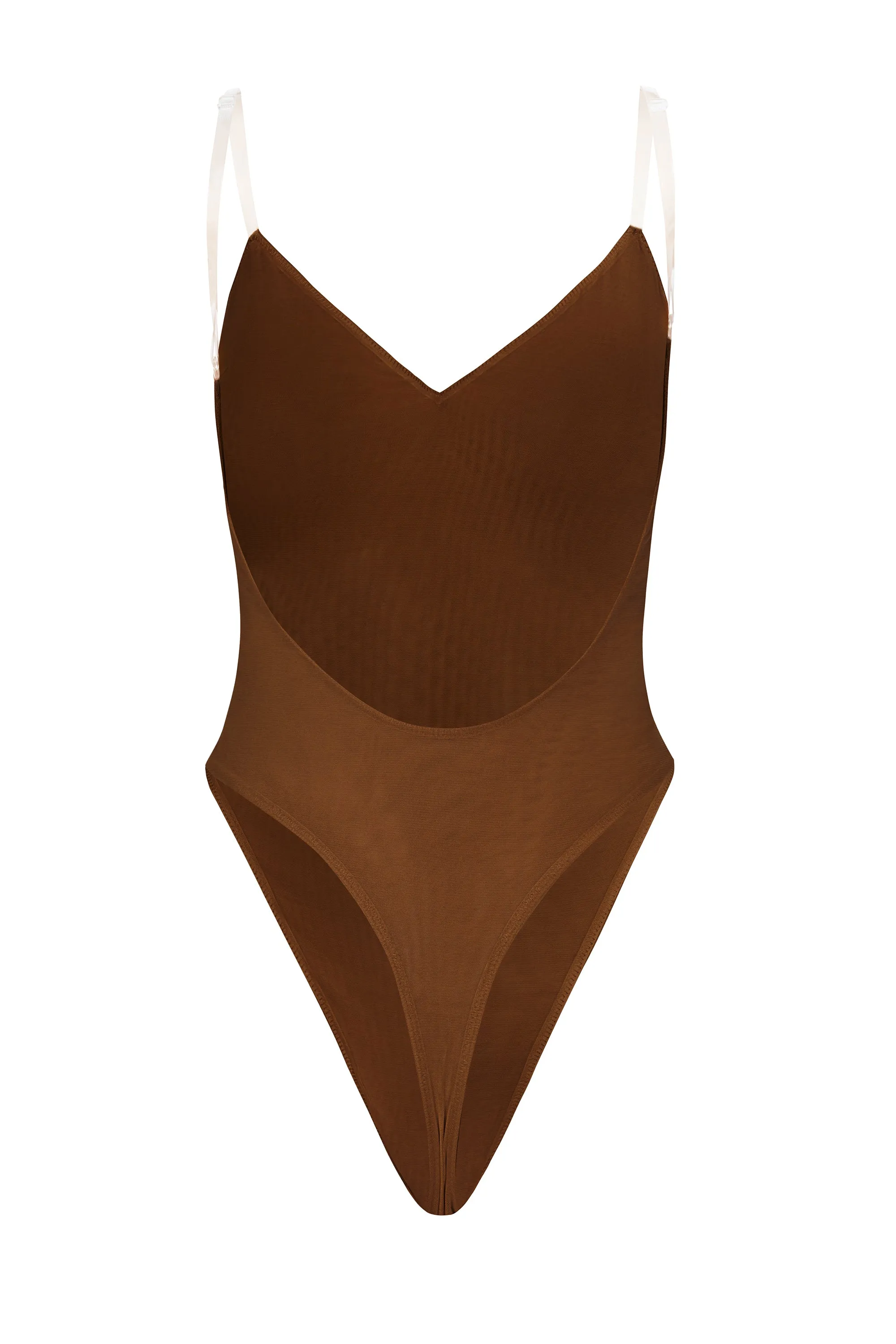 Soft Mesh V-Neck Bodysuit in Chestnut sold by Oh Polly product image thumbnail 2