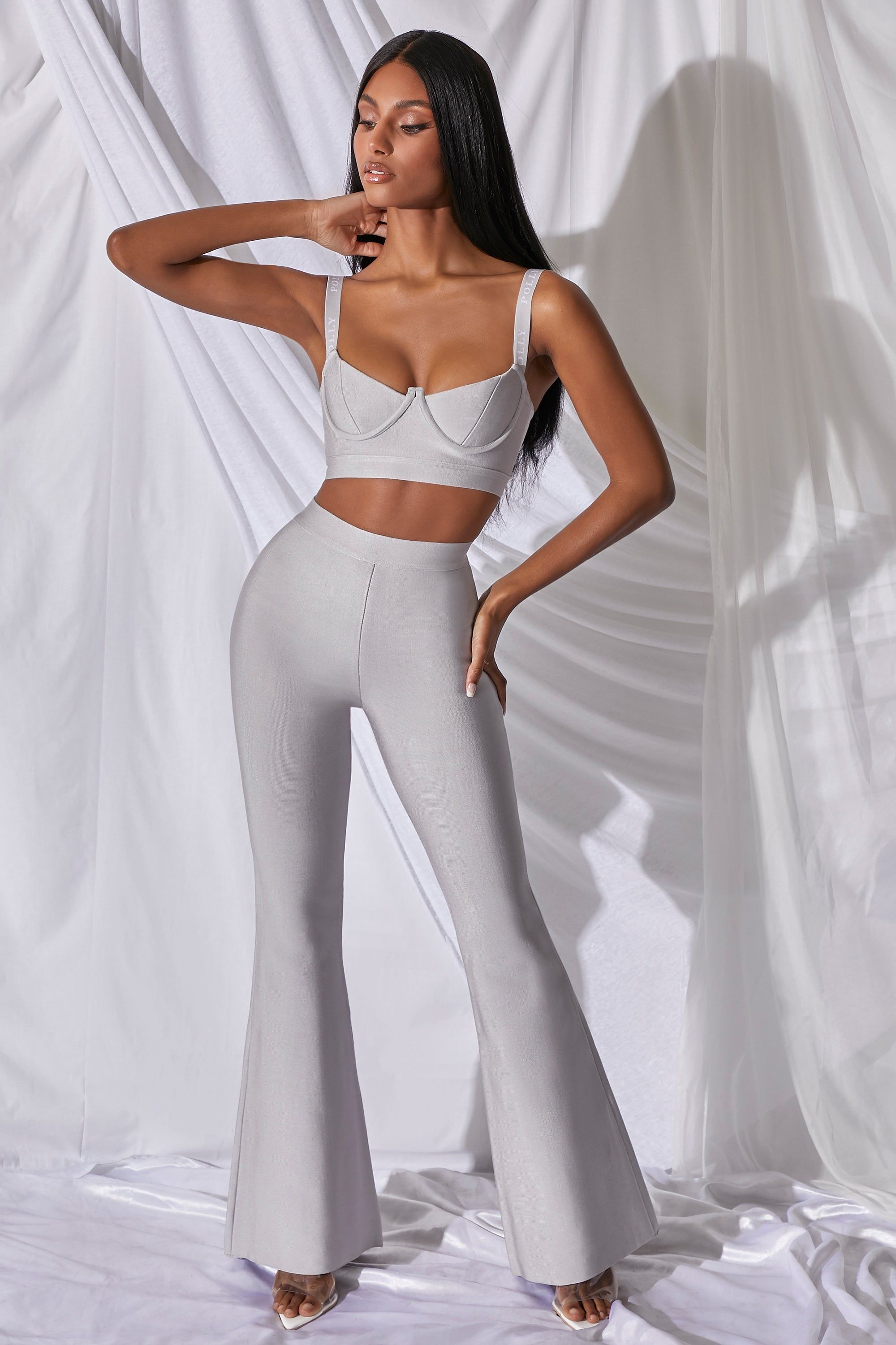 Too Good For You Underwired Bandage Crop Top in Grey sold by Oh Polly