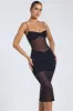 Sheer Panelled Draped Midaxi Dress in Black sold by Oh Polly