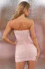 Ruched Mesh Embellished Mini Dress in Blush sold by Oh Polly