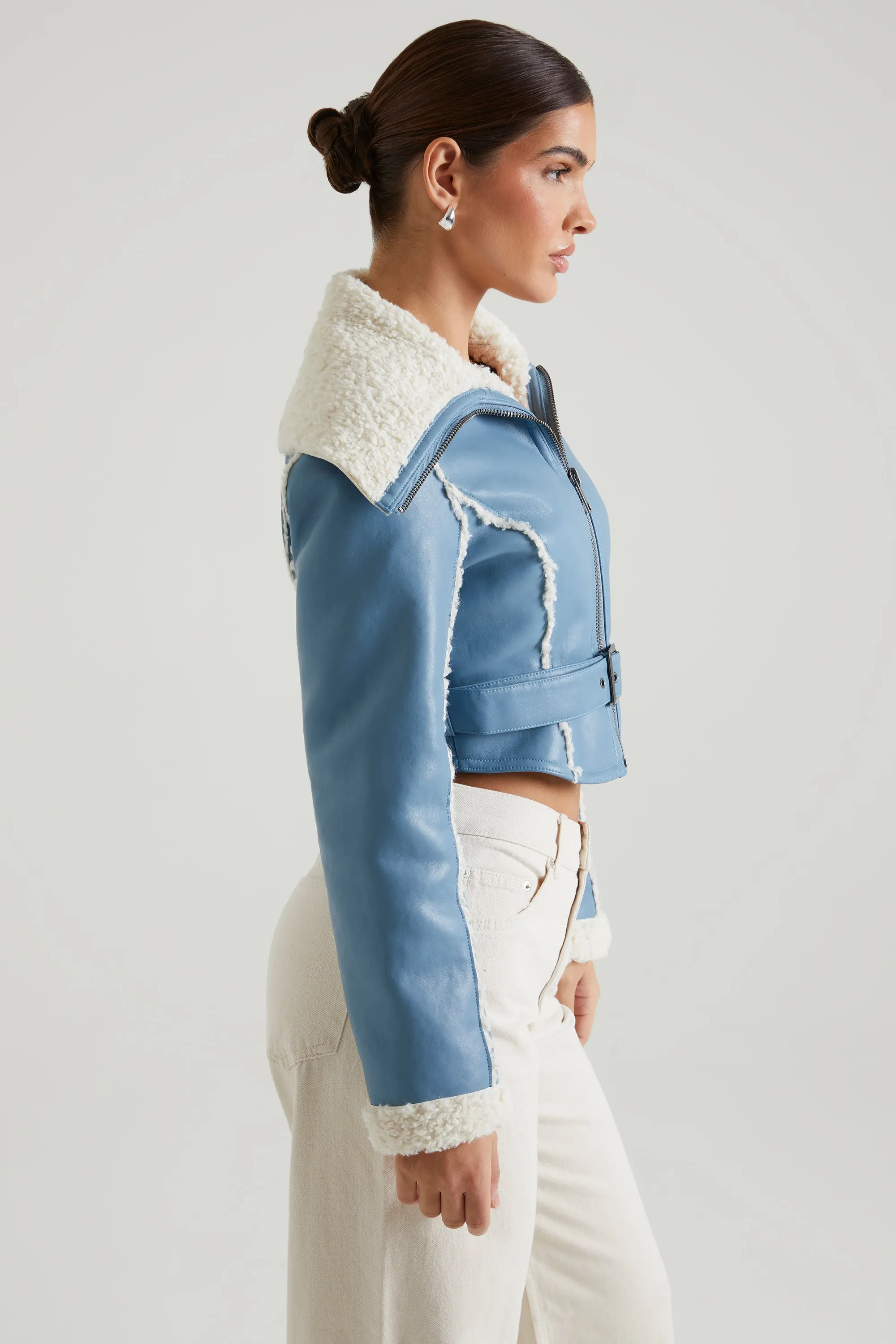 Jacket with Shearling Collar and Trim in Blue sold by Oh Polly product image thumbnail 3
