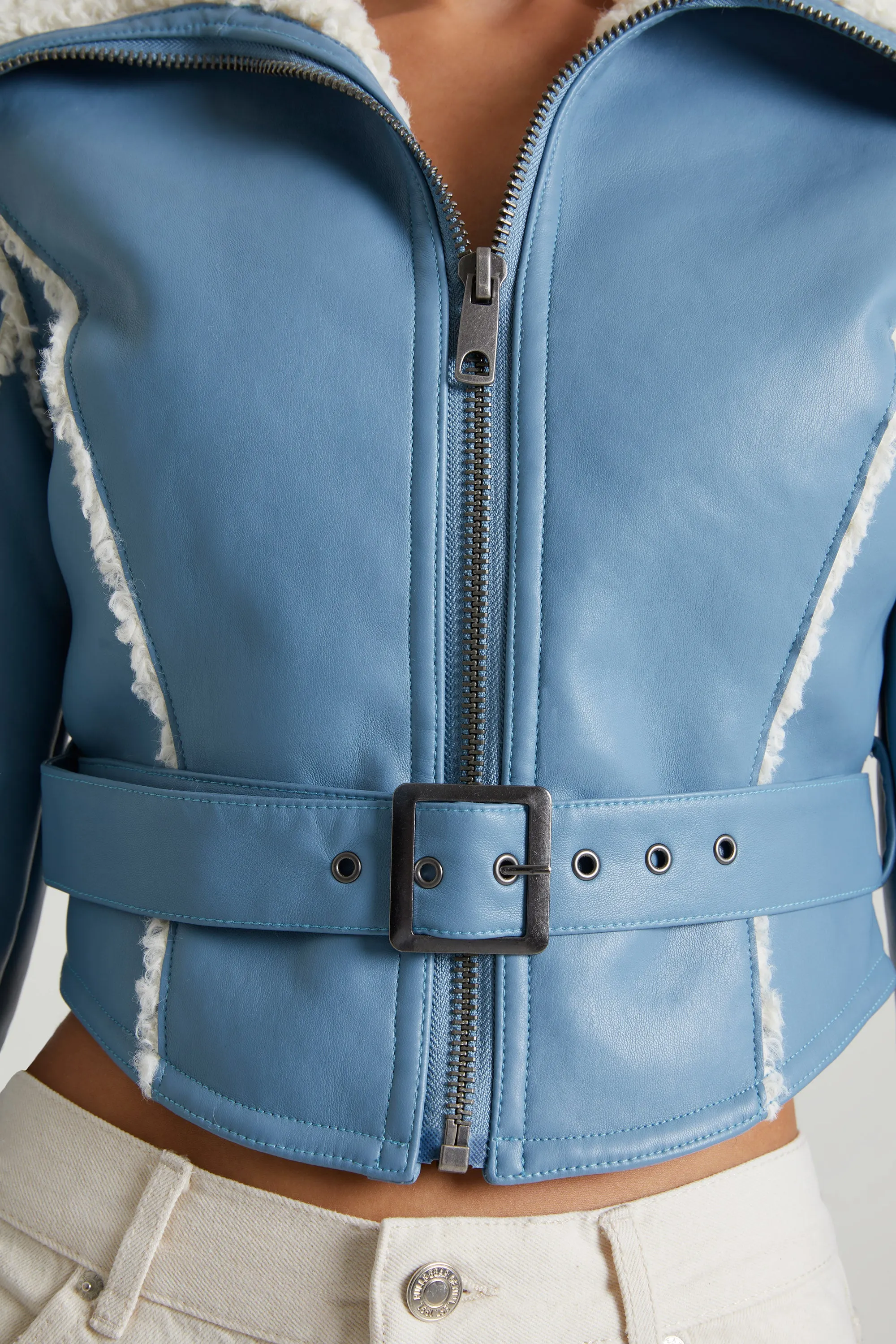 Jacket with Shearling Collar and Trim in Blue sold by Oh Polly product image thumbnail 5