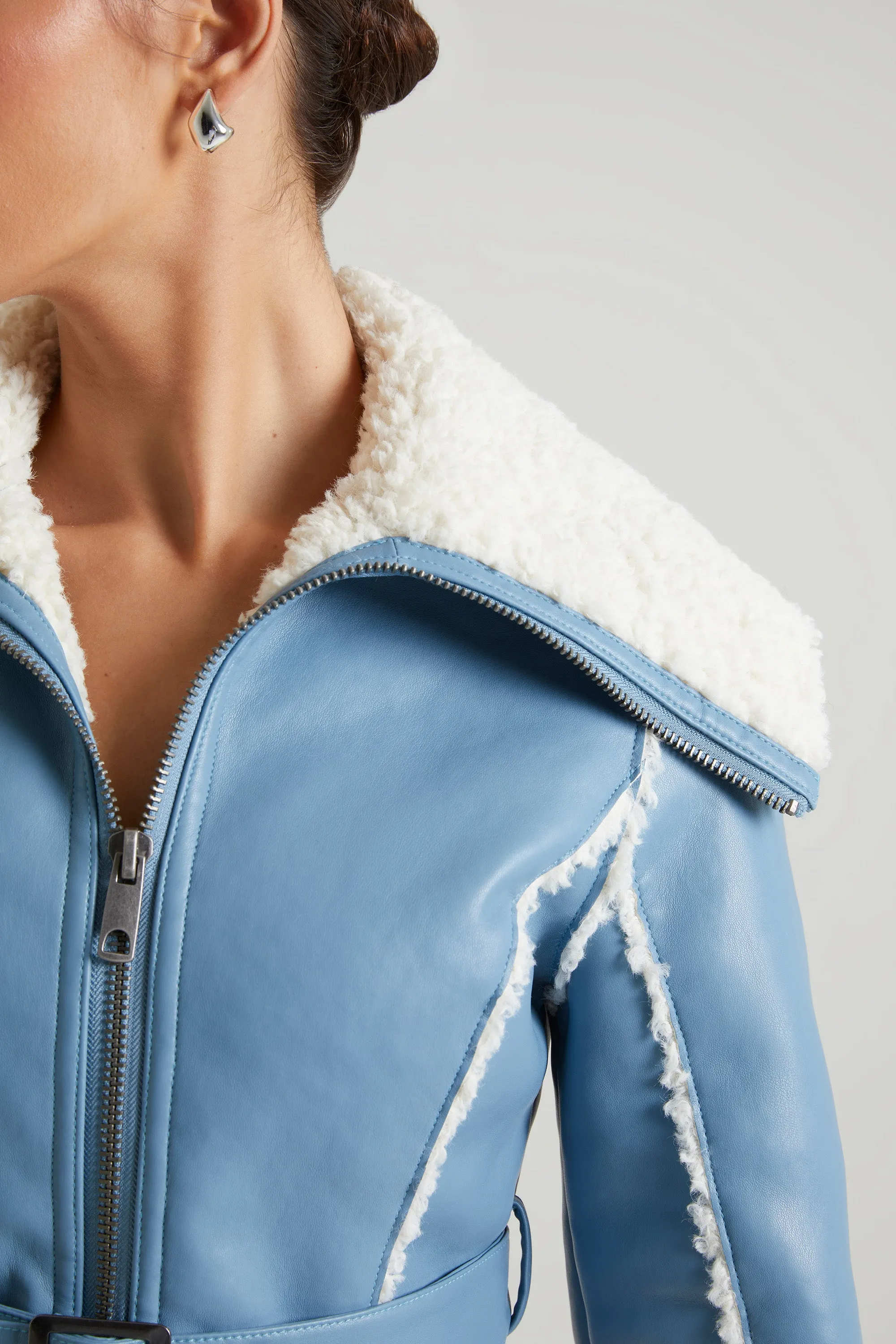 Jacket with Shearling Collar and Trim in Blue sold by Oh Polly product image thumbnail 4