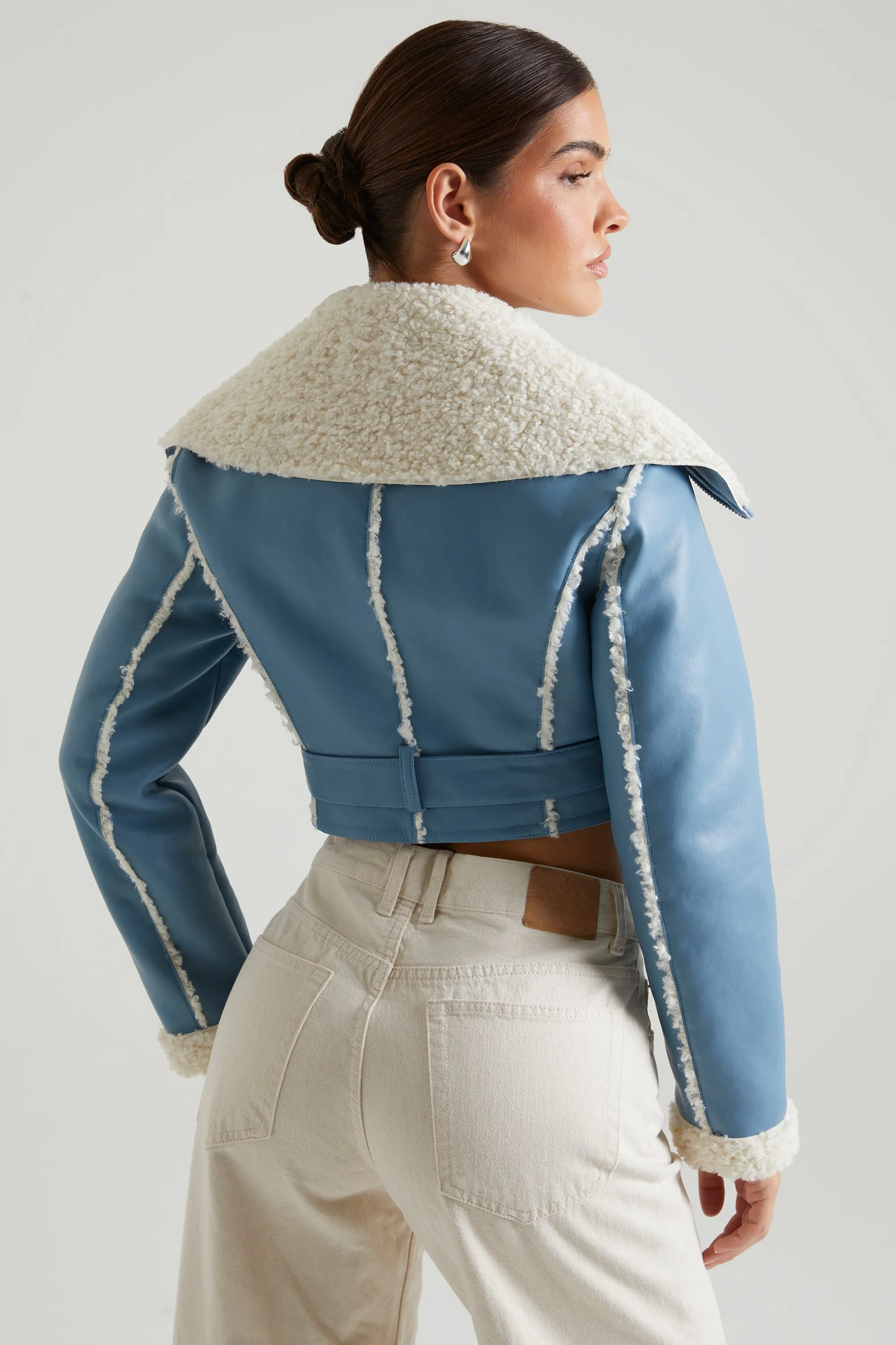 Jacket with Shearling Collar and Trim in Blue sold by Oh Polly product image thumbnail 2