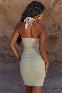 Halter Mesh Mini Dress in Khaki sold by Oh Polly
