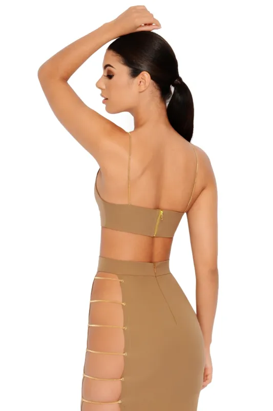 Strappy Go Lucky Cut Out Chain Top in Mocha made by Oh Polly
