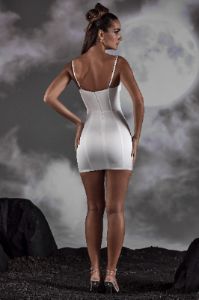 Lace Up Corset Satin Mini Dress in White sold by Oh Polly