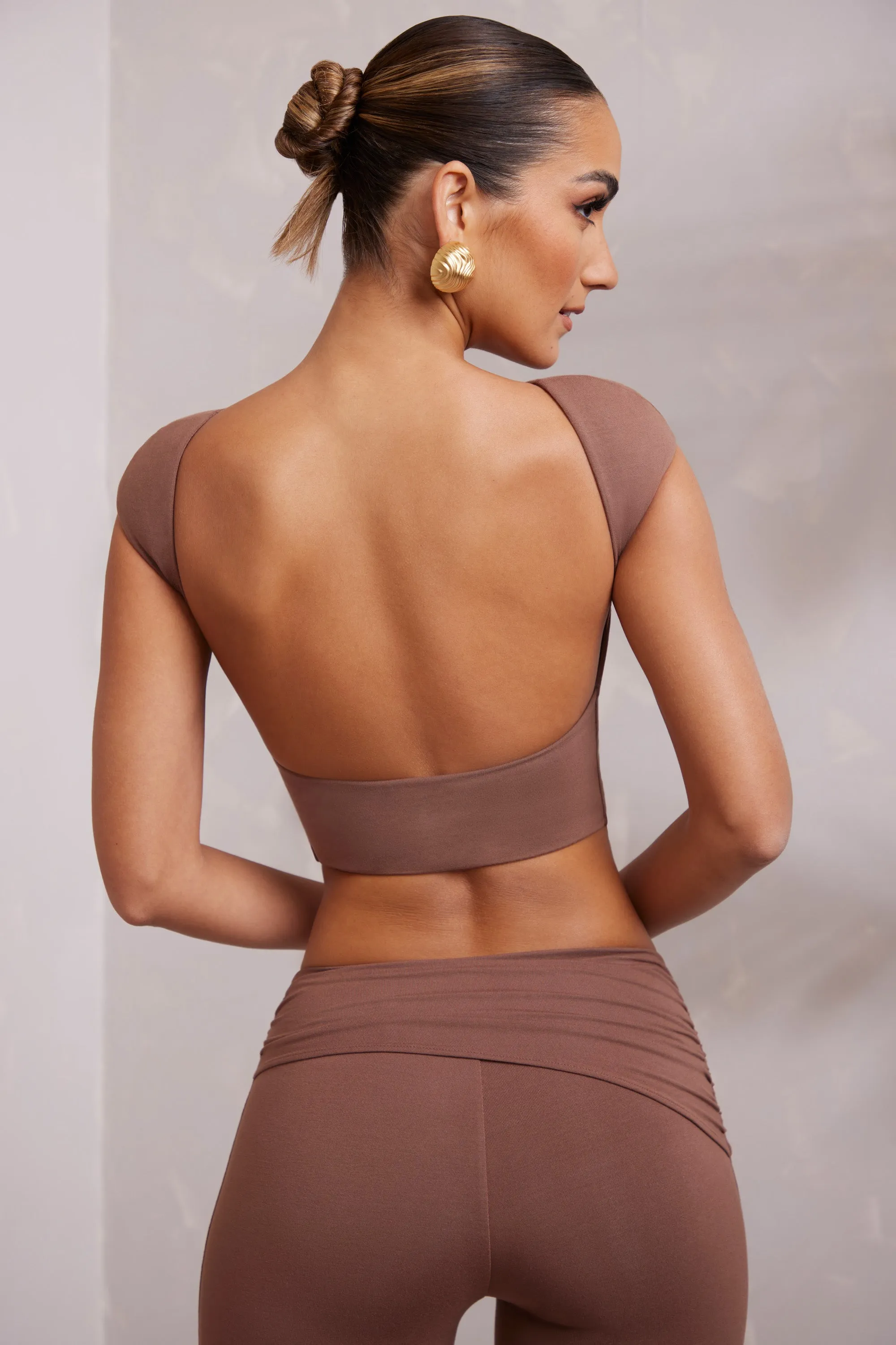Cap Sleeve Open Back Crop Top in Brown sold by Oh Polly product image thumbnail 5