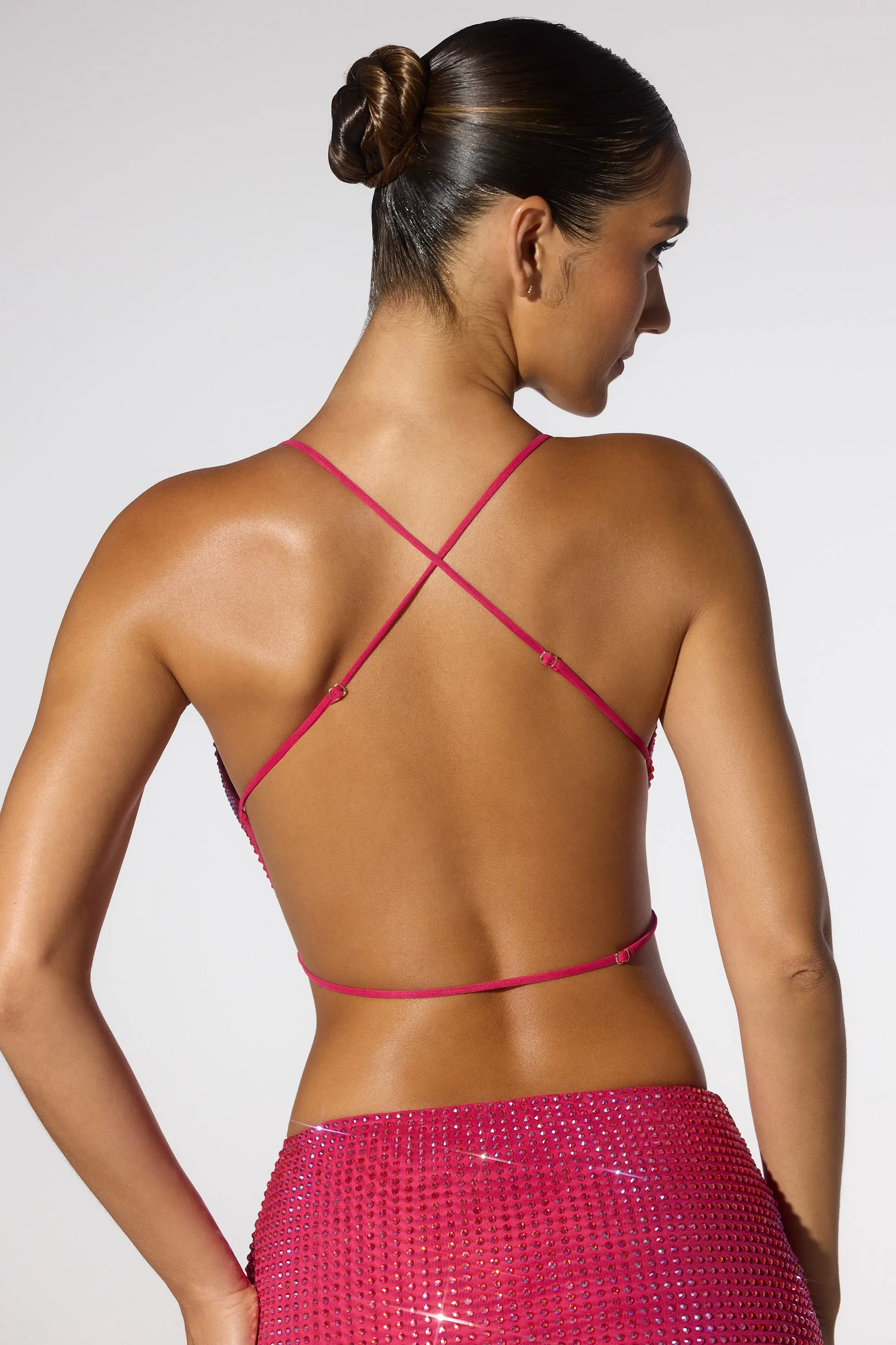 Embellished Cowl Neck Open Back Crop Top in Hot Pink sold by Oh Polly product image thumbnail 2