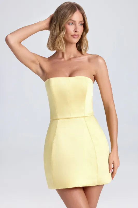 Bandeau Structured Tulip Mini Dress in Lemon Sherbet sold by Oh Polly