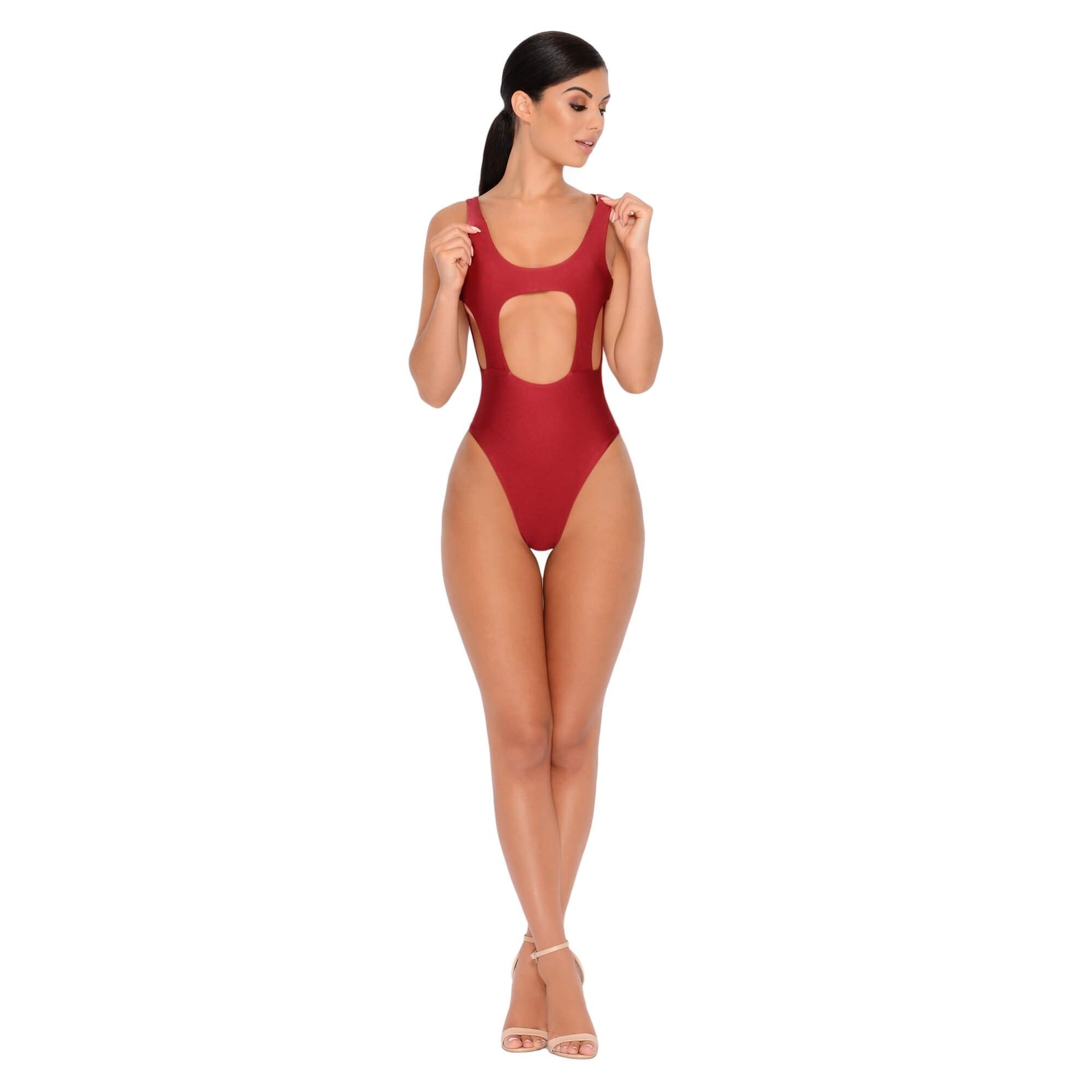 Hole In One Cut Out High Leg Swimsuit in Red sold by Oh Polly product image thumbnail 9