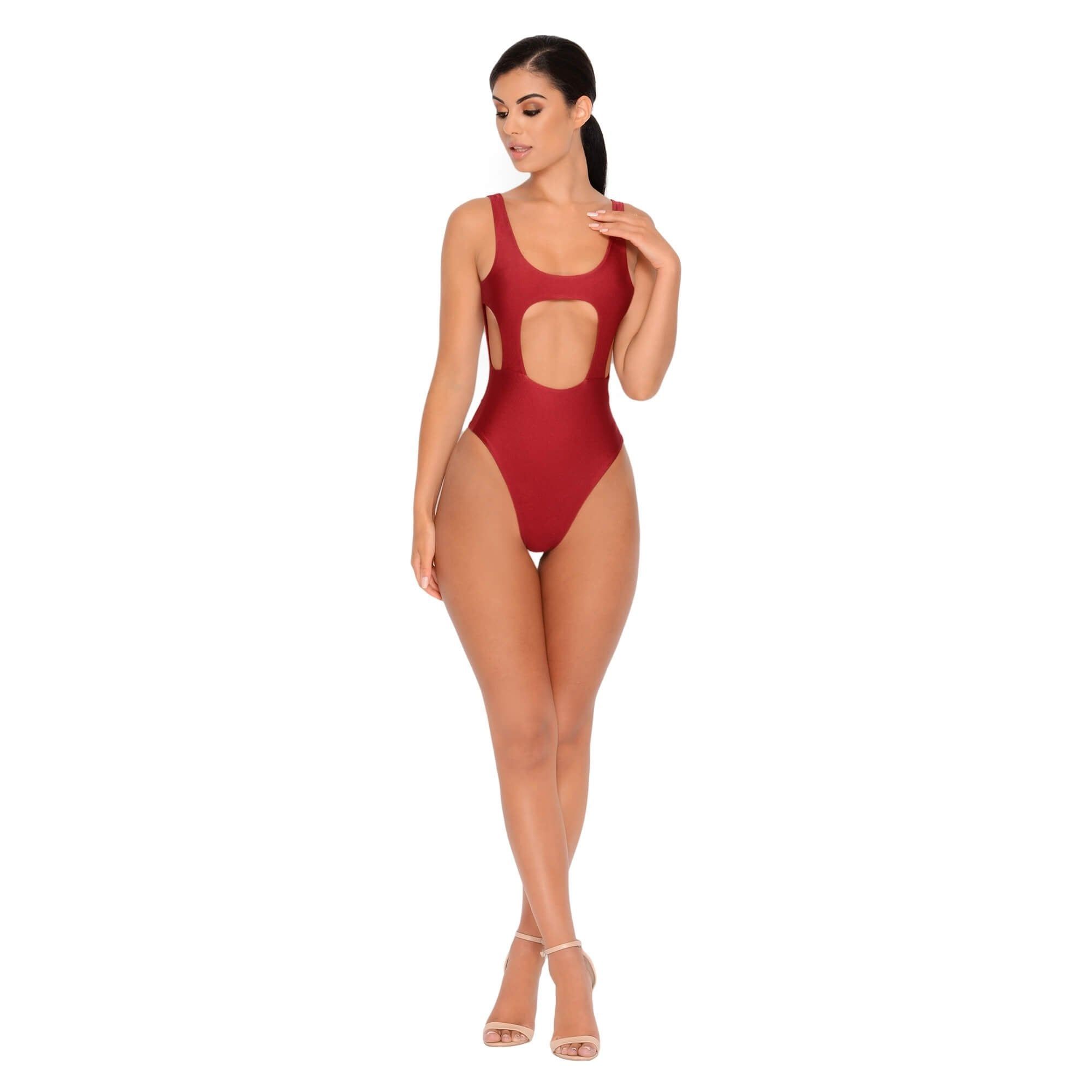 Hole In One Cut Out High Leg Swimsuit in Red sold by Oh Polly product image thumbnail 2